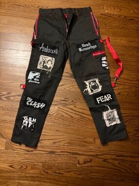 Bondage Dog Pile punk vintage Pants with Red Trim and Patch Details